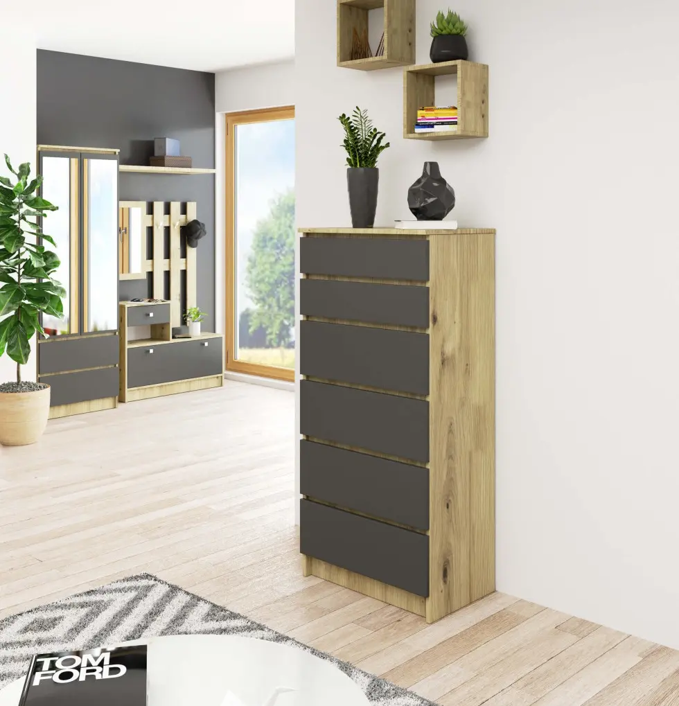 Комод Akord K60 6SZ (Graphite Grey/Artisan Oak)