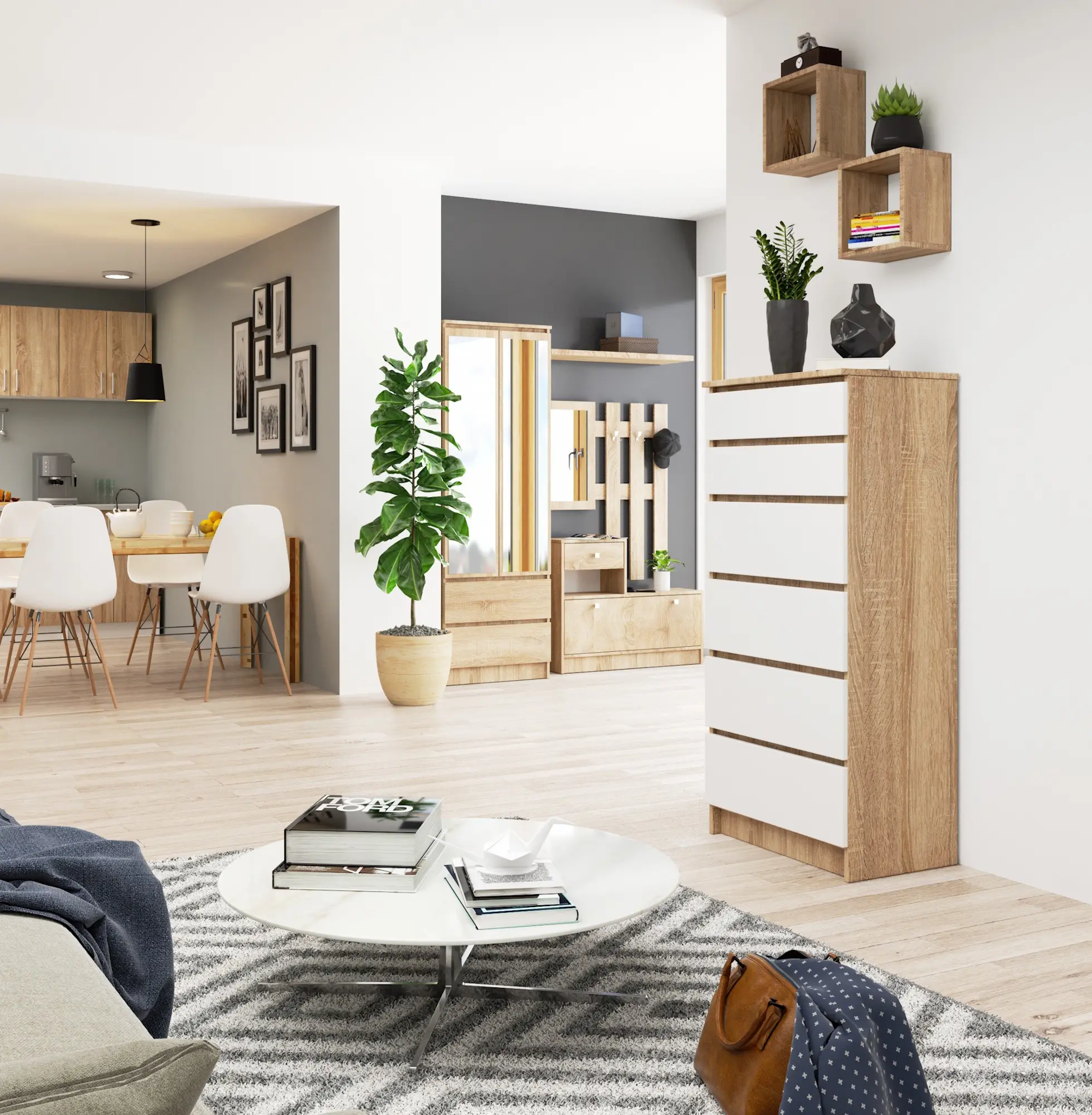 Comoda Akord K60 6SZ (Sonoma Oak/White)