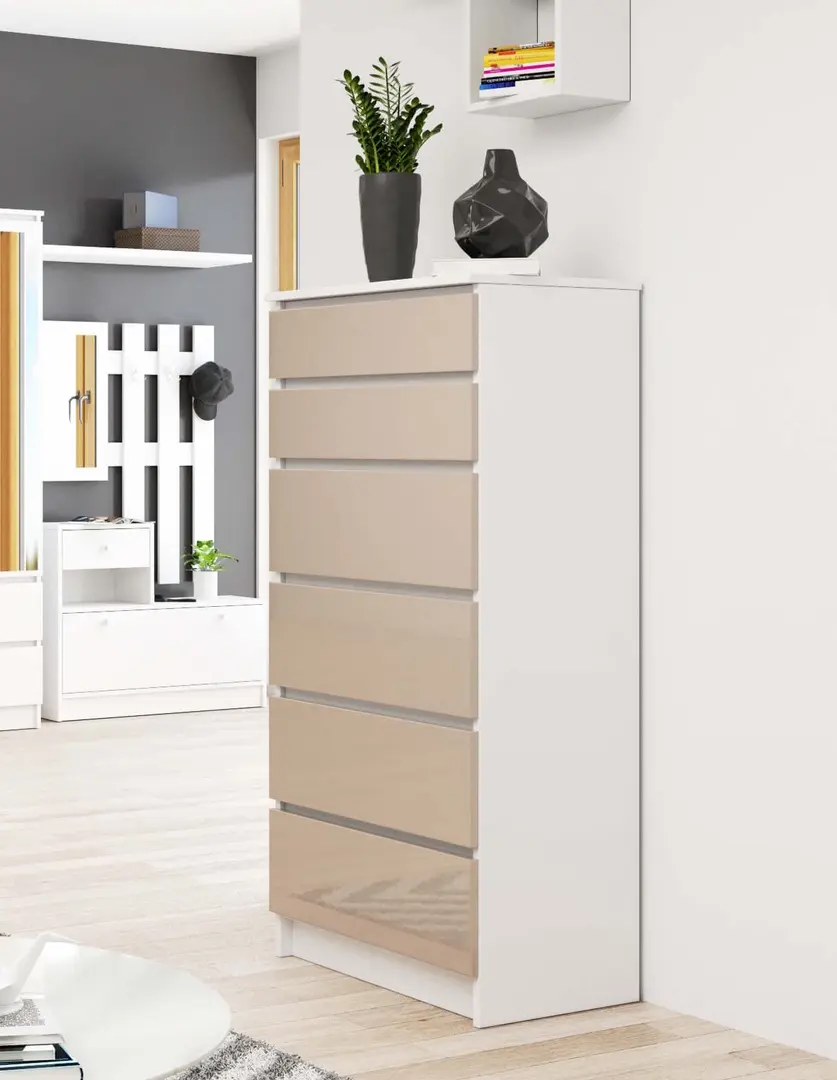 Comoda Akord K60 6SZ (White/Cappuccino Gloss)