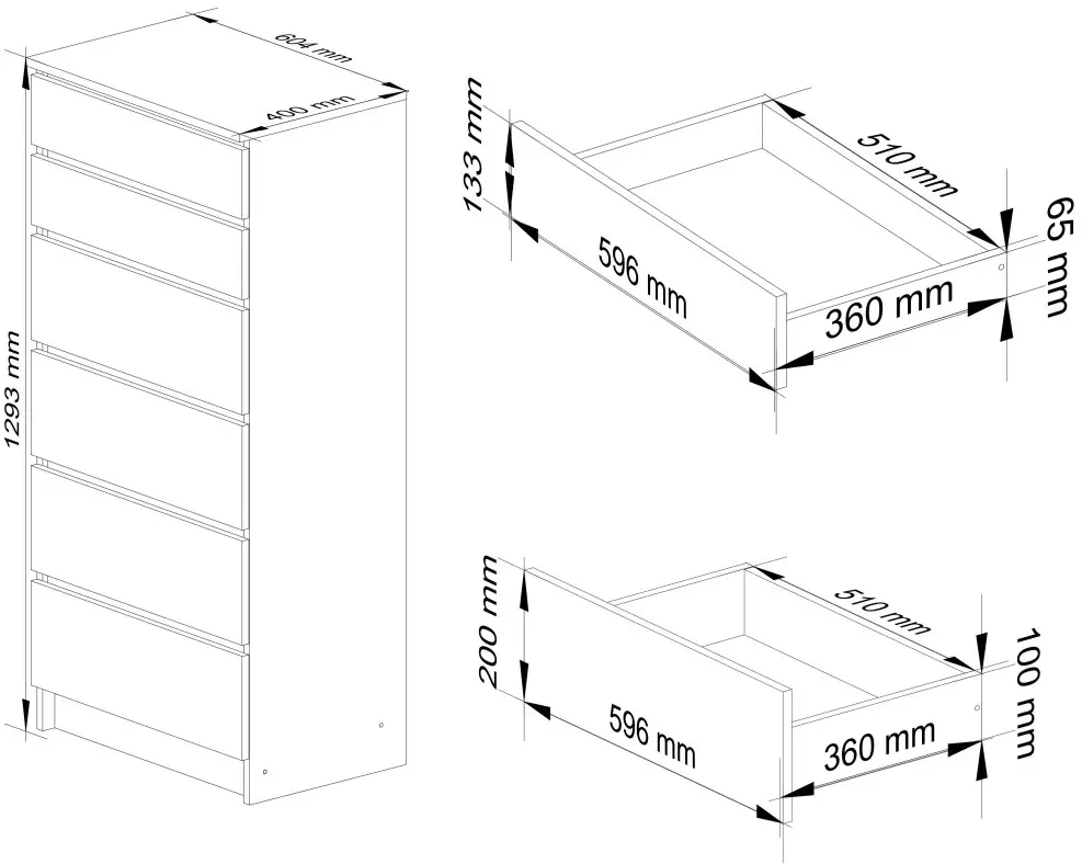 Comoda Akord K60 6SZ (White/Graphite Grey)