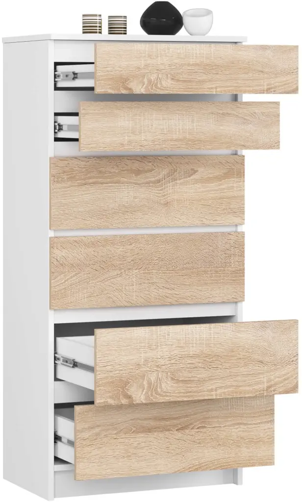 Комод Akord K60 6SZ (White/Sonoma Oak)