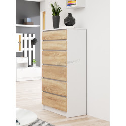 Comoda Akord K60 6SZ (White/Sonoma Oak)