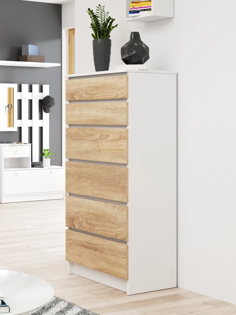 Комод Akord K60 6SZ (White/Sonoma Oak)