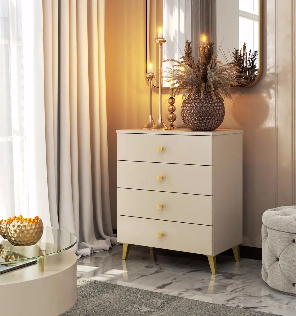 Comoda Akord Mobi 60cm 4SZ (Cashmere/Gold)