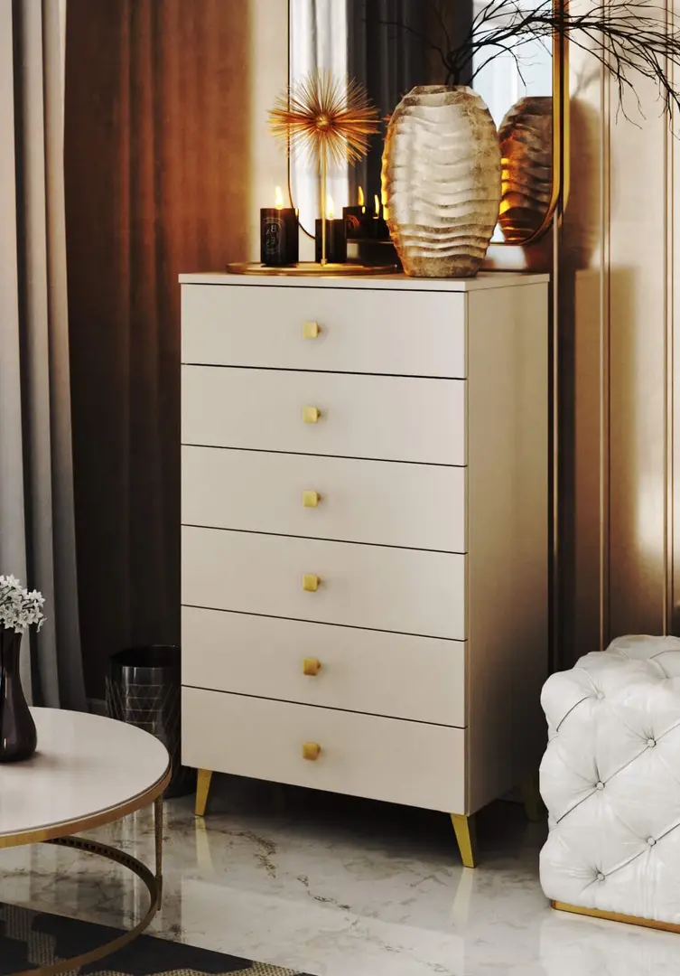 Comoda Akord Mobi 60cm 6SZ (Cashmere/Gold)