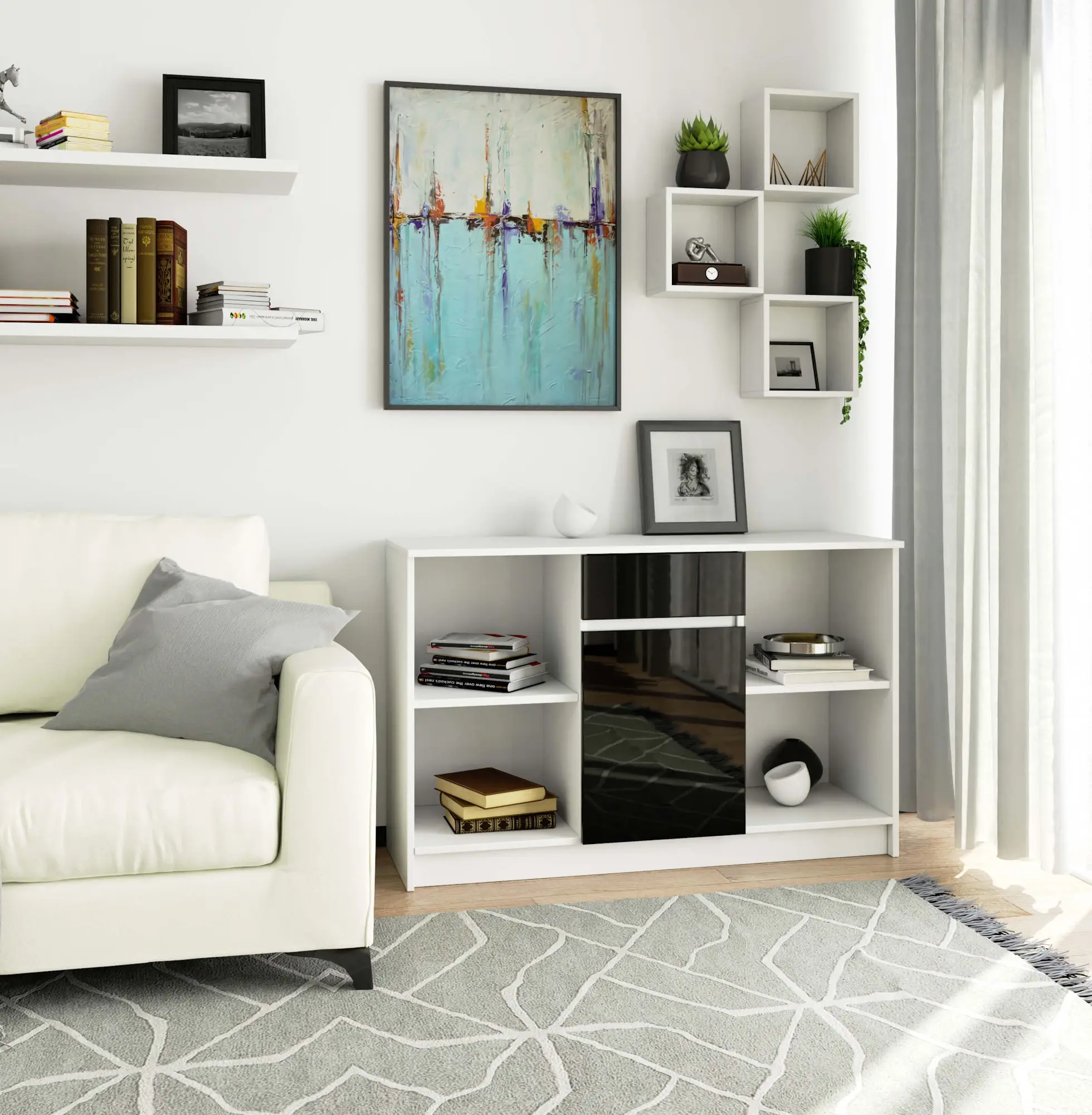 Tumba Akord B-17 120cm 1D 1SZ (White/Black Gloss)