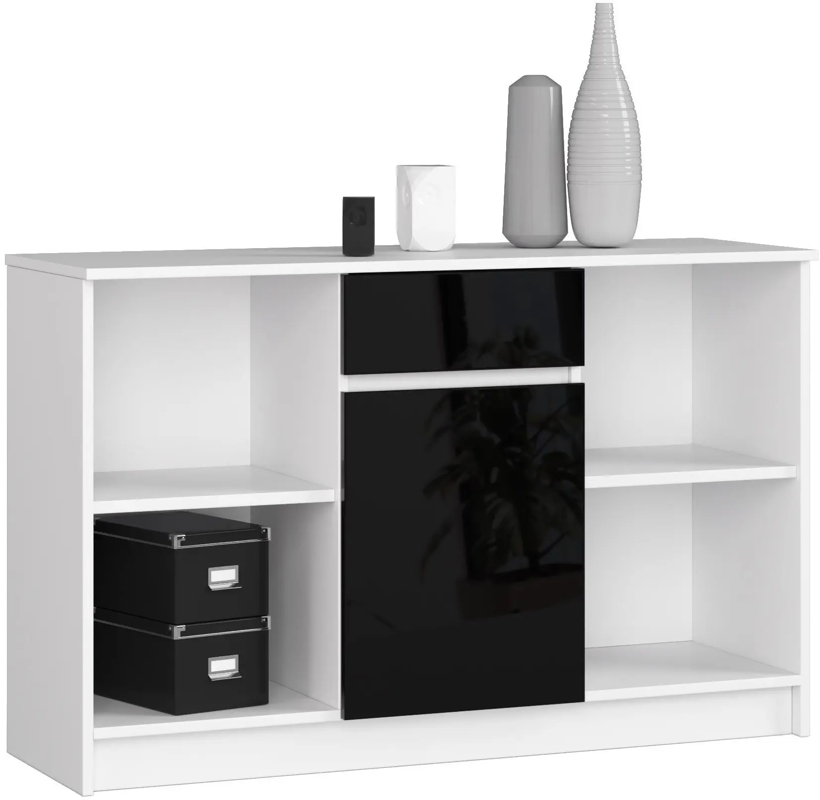 Tumba Akord B-17 120cm 1D 1SZ (White/Black Gloss)