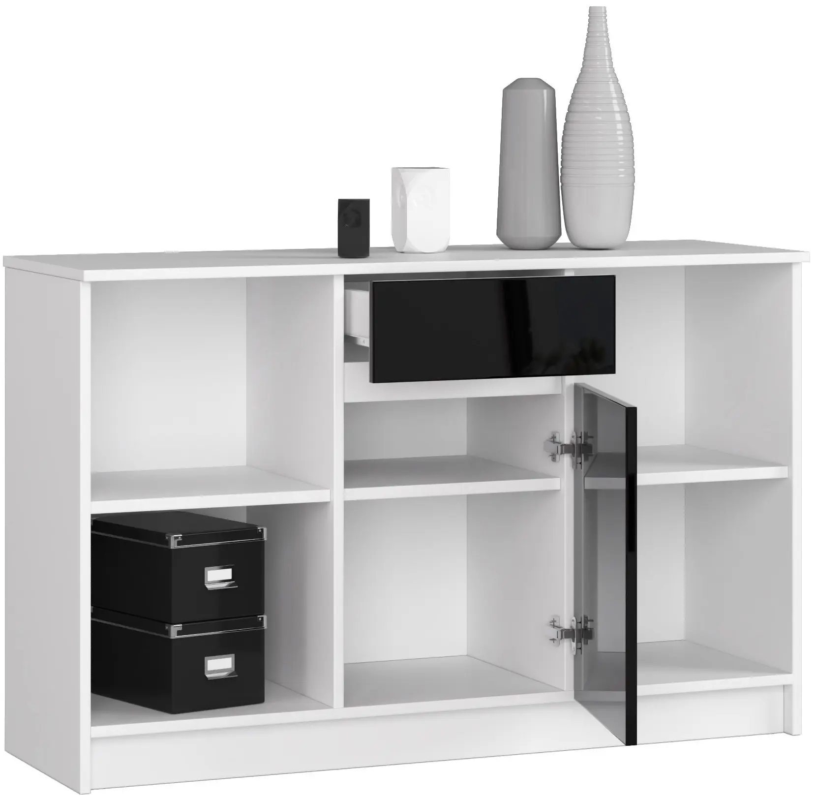 Tumba Akord B-17 120cm 1D 1SZ (White/Black Gloss)