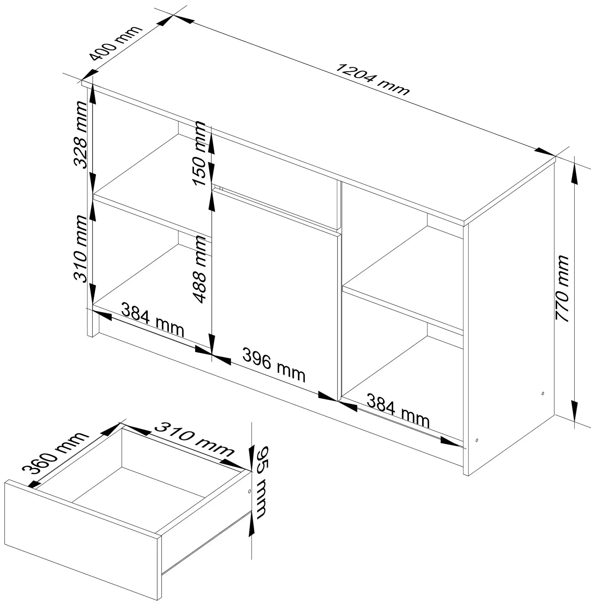 Tumba Akord B-17 120cm 1D 1SZ (White/Black Gloss)