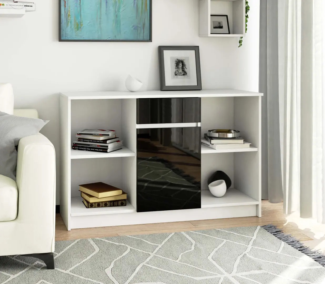 Tumba Akord B-17 120cm 1D 1SZ (White/Black Gloss)