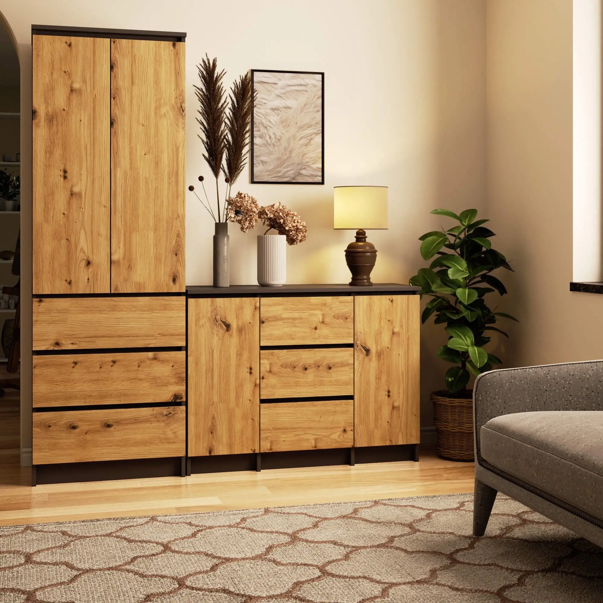 Tumba Akord K100 2D 3SZ (Graphite Grey/Artisan Oak)