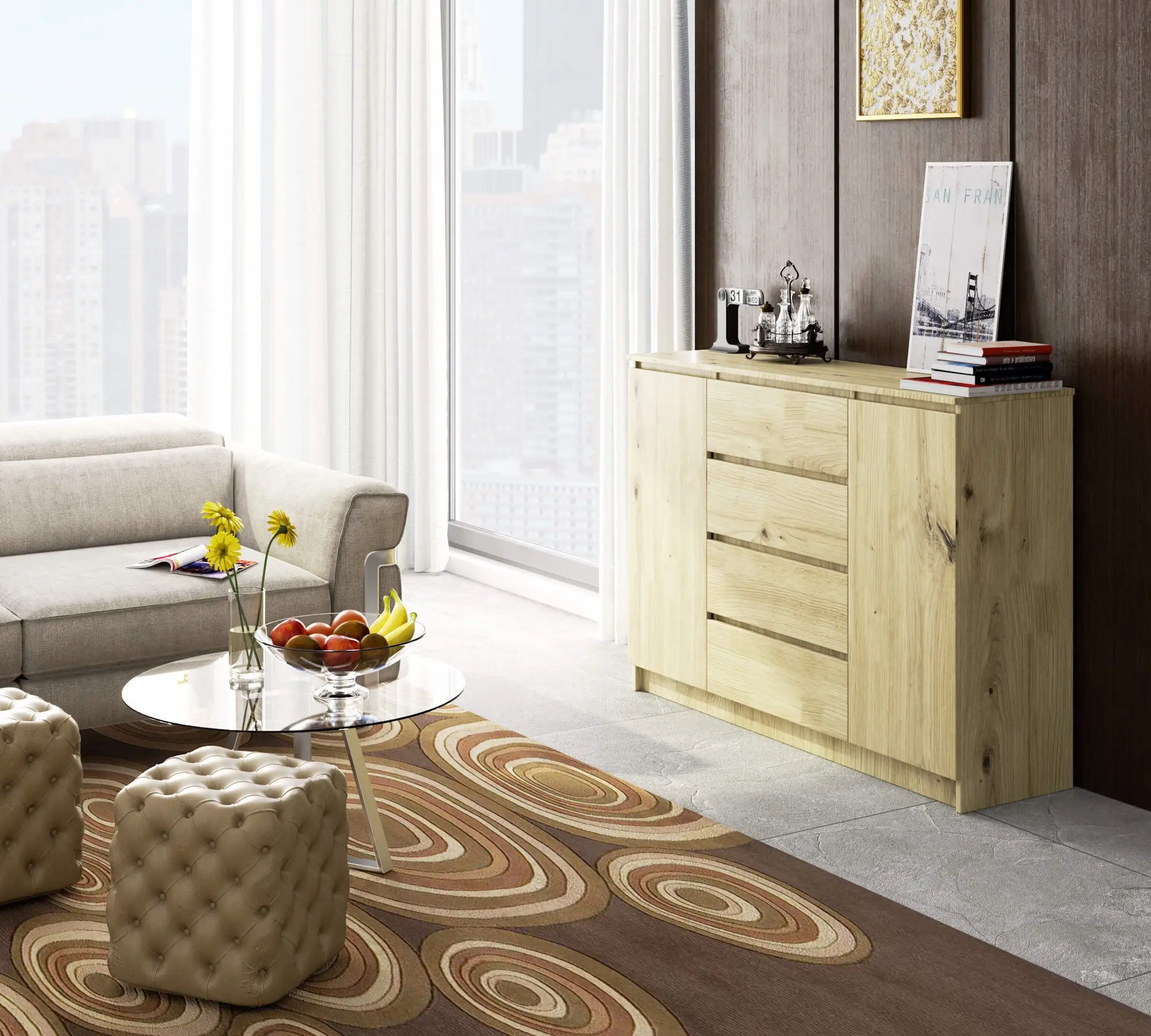 Тумба Akord K140 2D 4SZ (Artisan Oak)