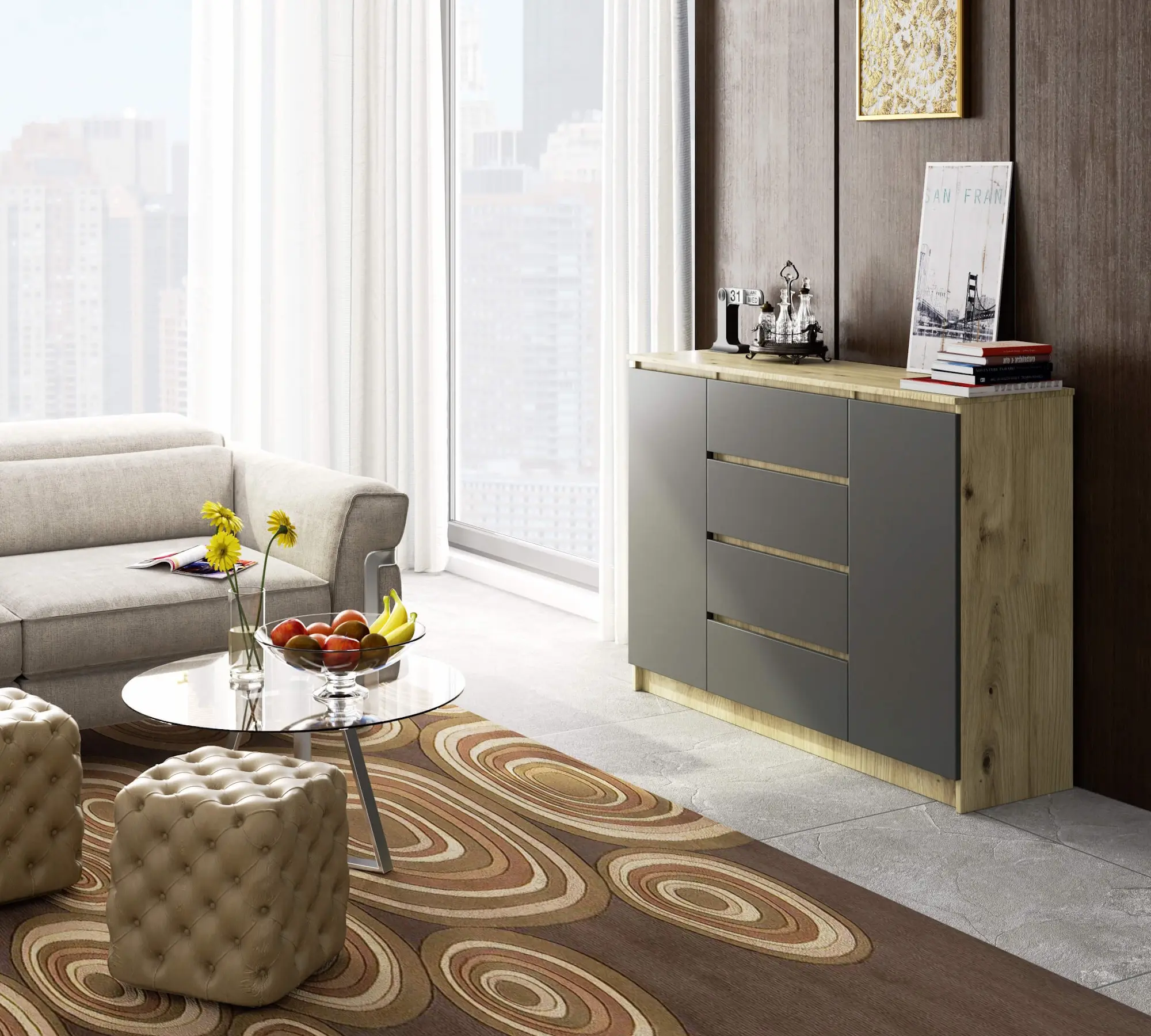 Tumba Akord K140 2D 4SZ (Artisan Oak/Graphite Grey)