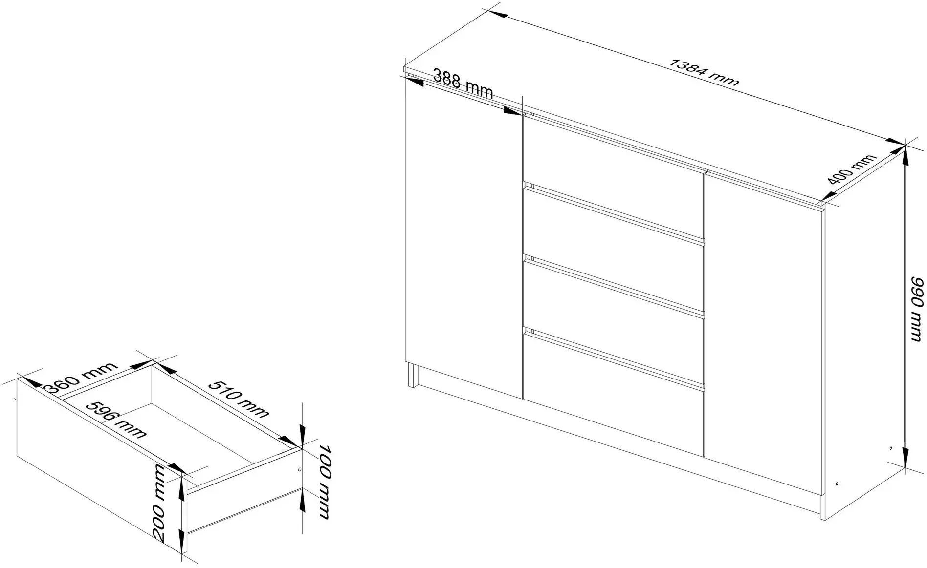 Tumba Akord K140 2D 4SZ (Wenge/White)