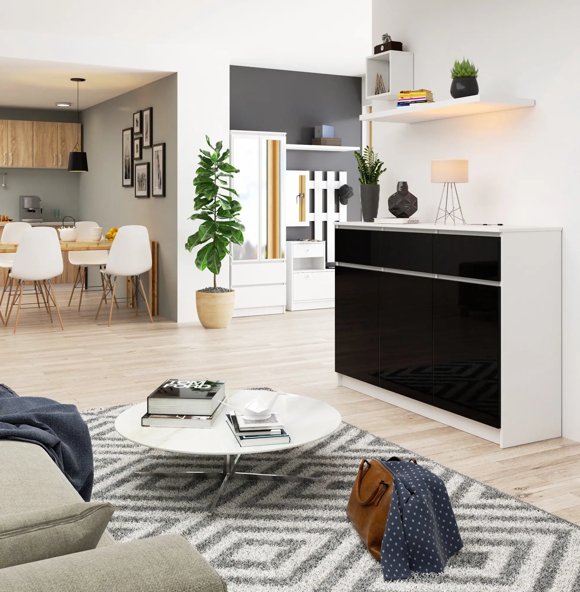 Tumba Akord K140 3D 3SZ (White/Black Gloss)