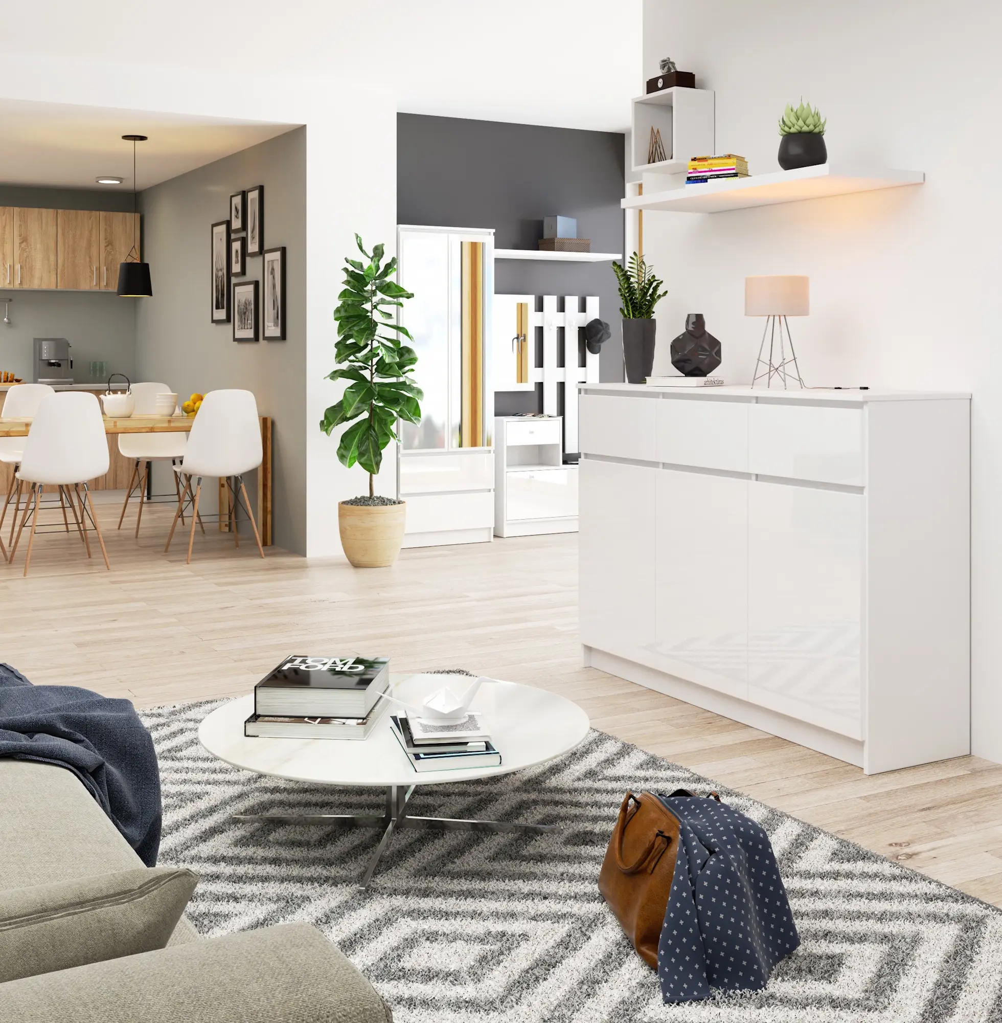 Тумба Akord K140 3D 3SZ (White/Glossy White)