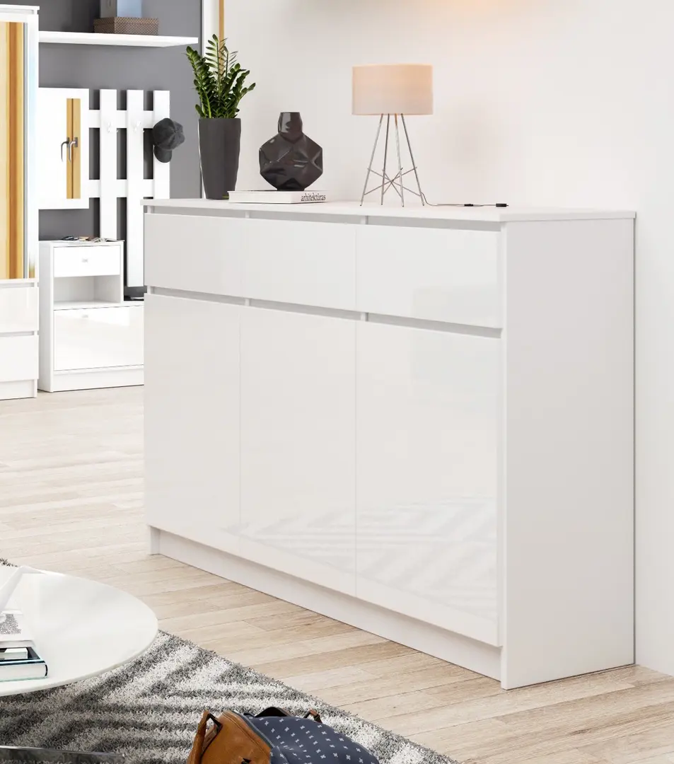 Тумба Akord K140 3D 3SZ (White/Glossy White)
