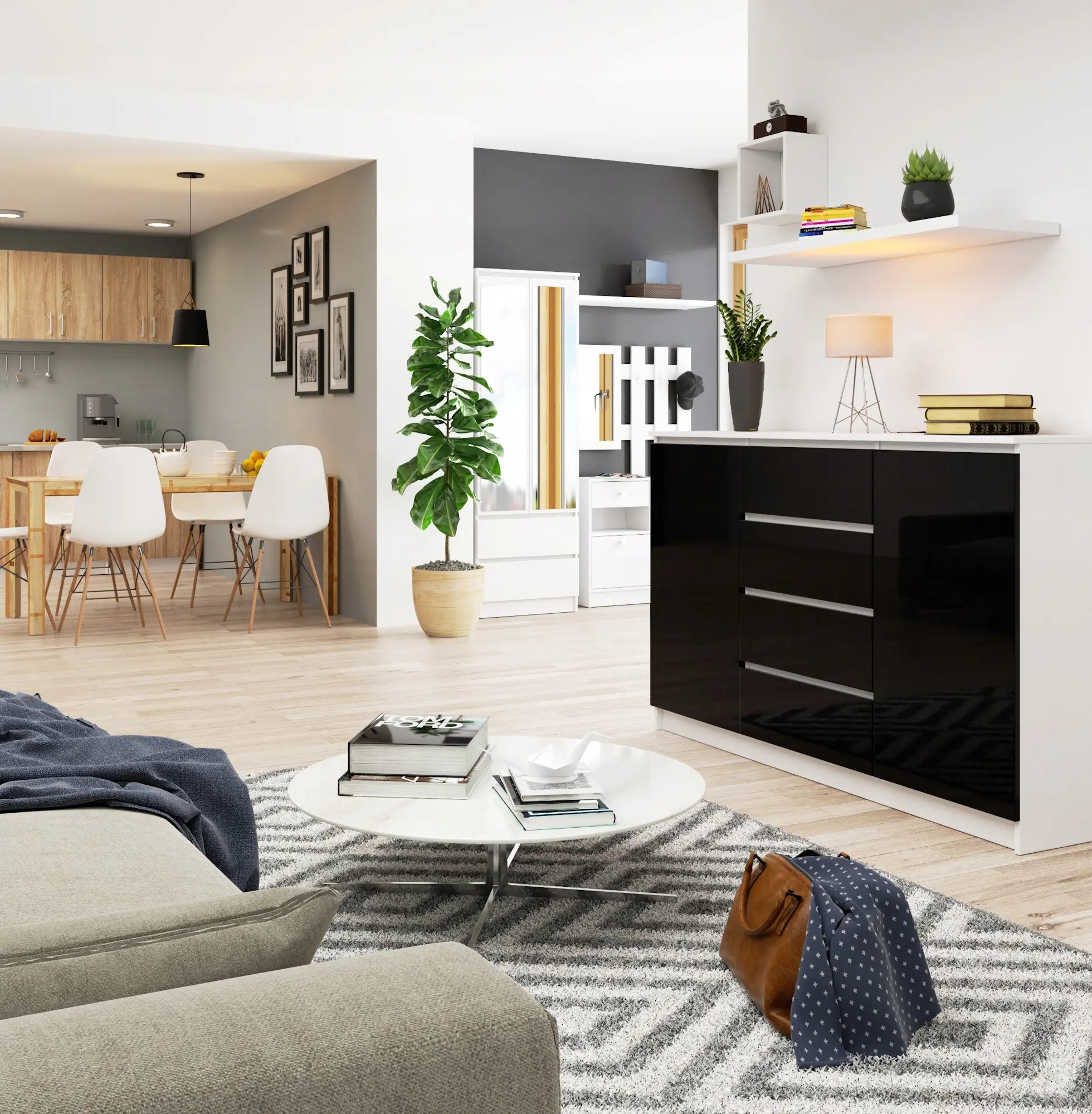 Тумба Akord K160 2D 4SZ (White/Black Gloss)