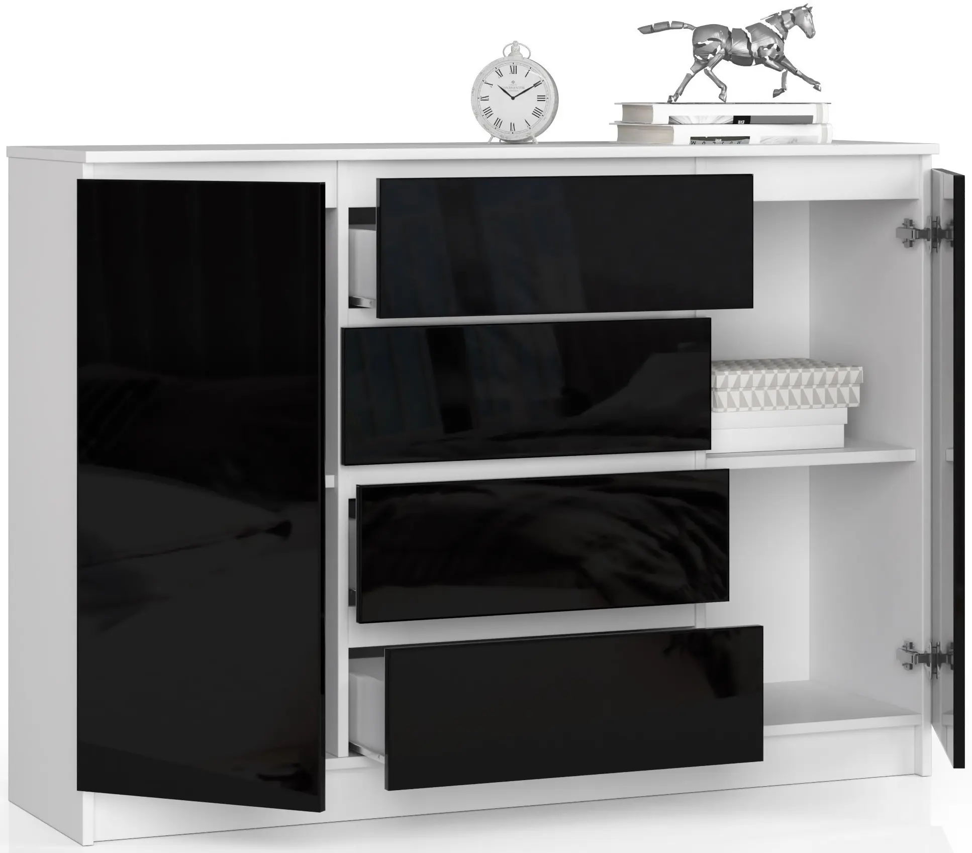 Тумба Akord K160 2D 4SZ (White/Black Gloss)