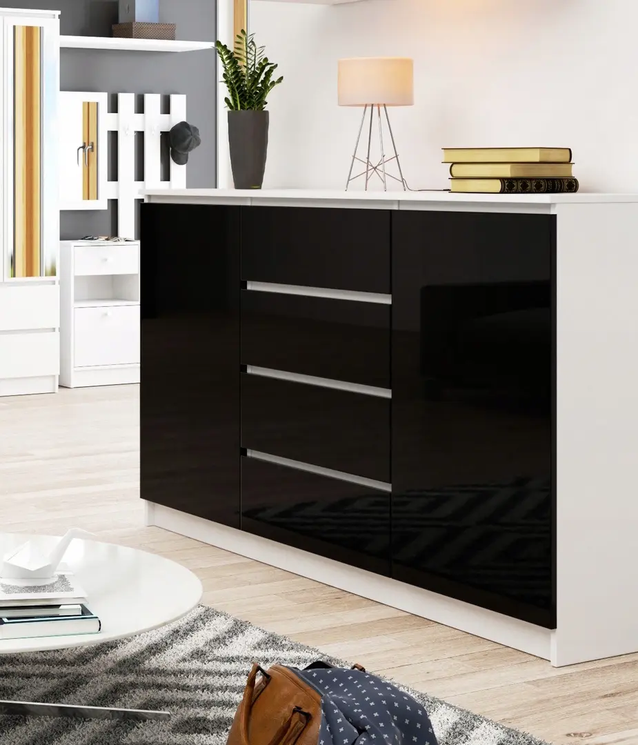 Тумба Akord K160 2D 4SZ (White/Black Gloss)