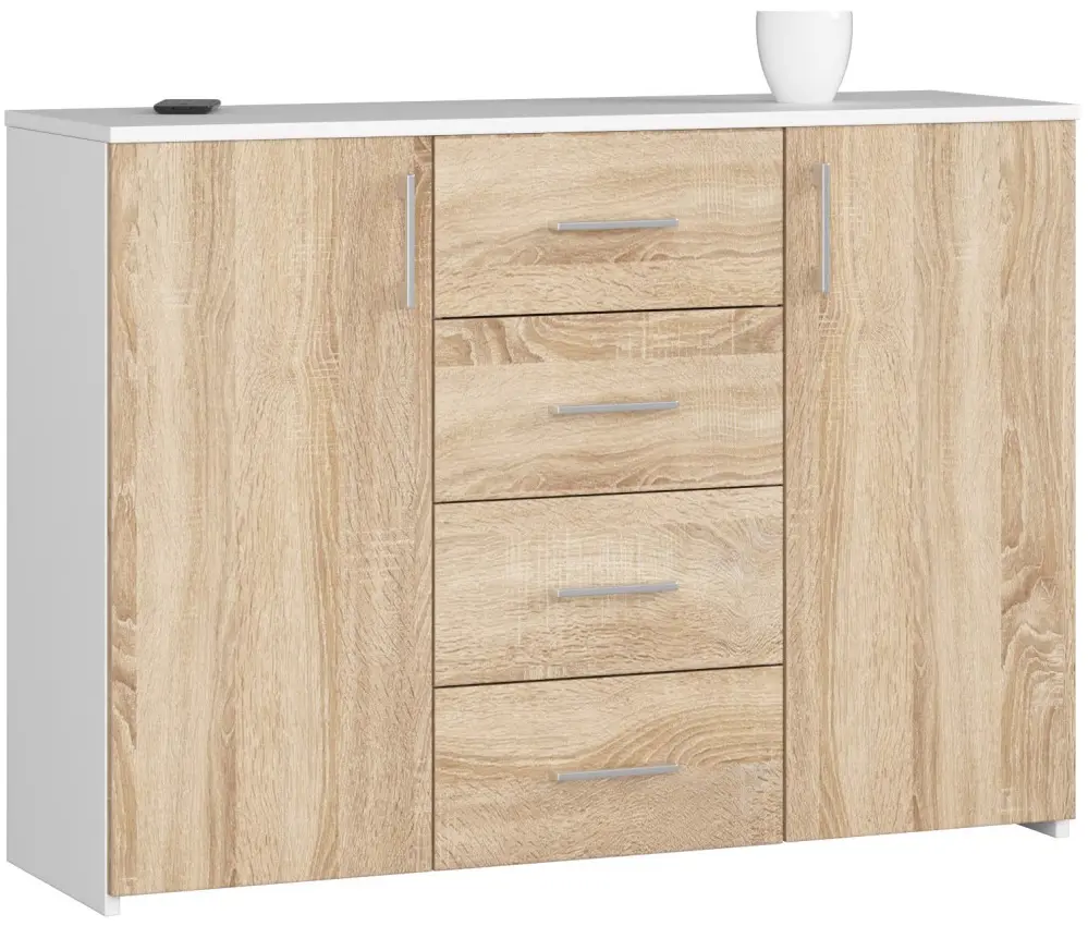 Tumba Akord K45 110cm 2D 4SZ (White/Sonoma Oak)