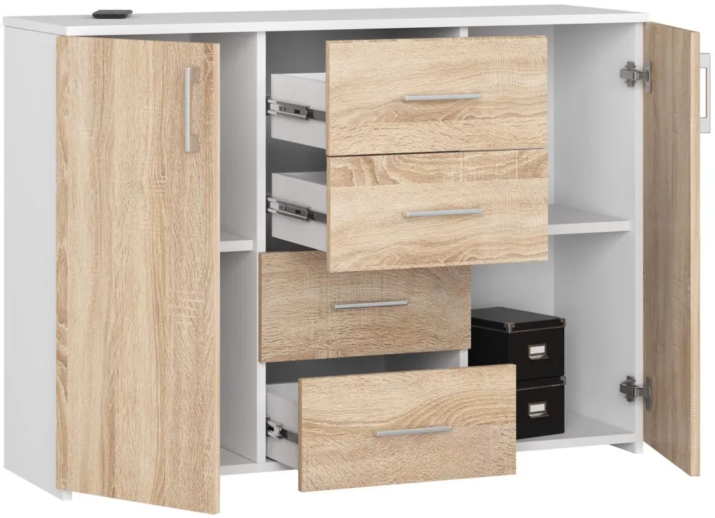 Tumba Akord K45 110cm 2D 4SZ (White/Sonoma Oak)