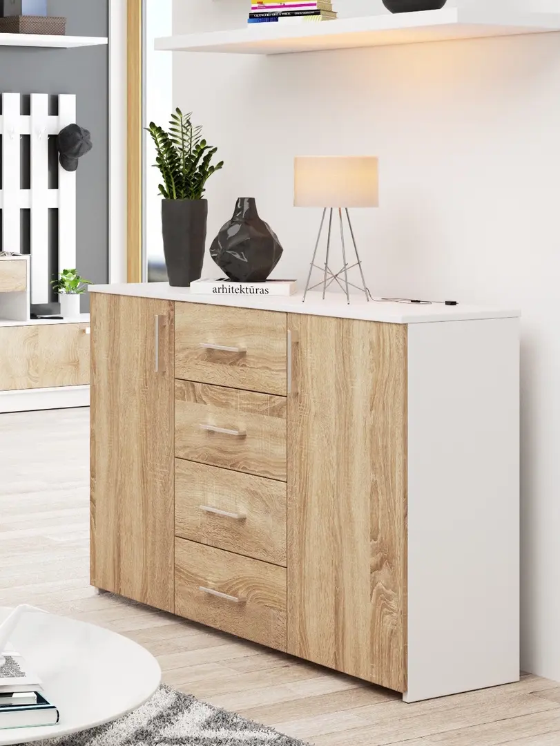 Tumba Akord K45 110cm 2D 4SZ (White/Sonoma Oak)