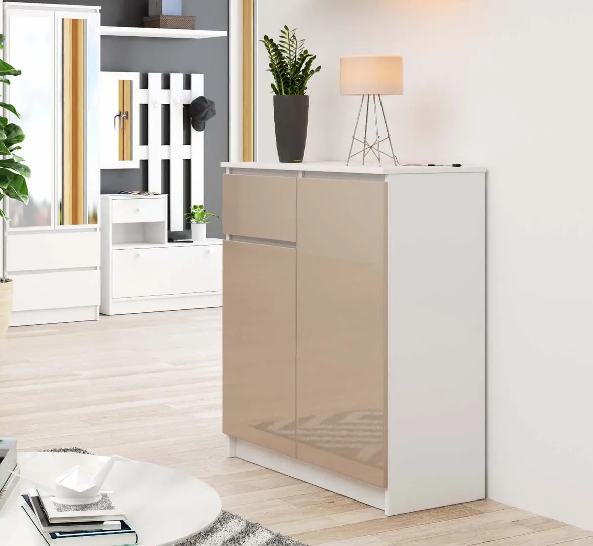 Tumba Akord K80 2D 1SZ (White/Cappuccino Gloss)