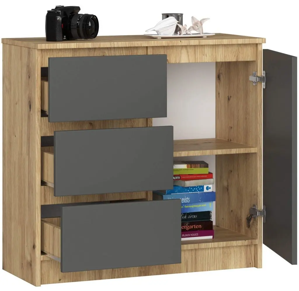 Тумба Akord K80 Jerry 1 3S (Artisan Oak/Graphite-Grey)