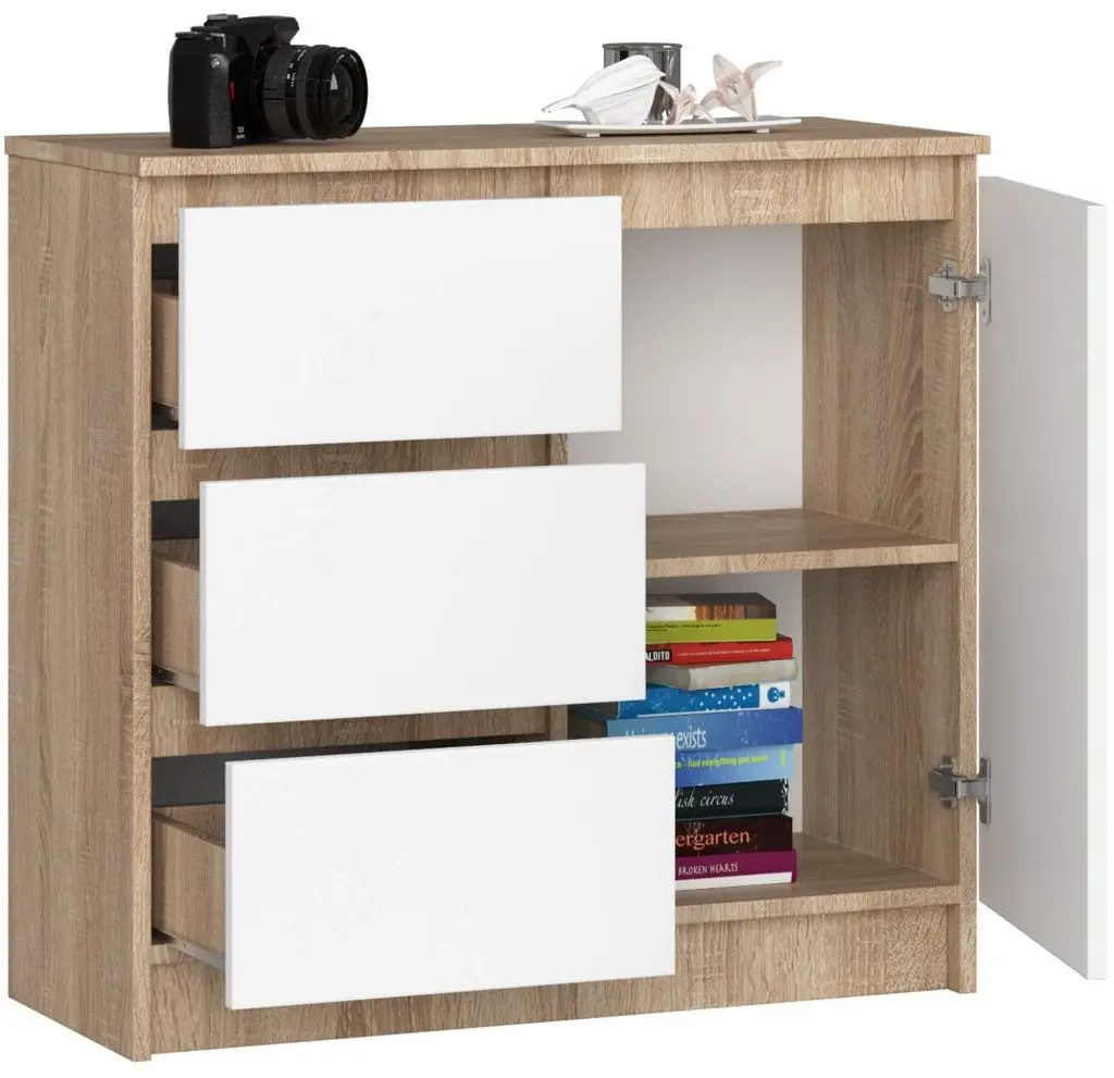 Тумба Akord K80 Jerry 1 3S (Sonoma Oak/White)