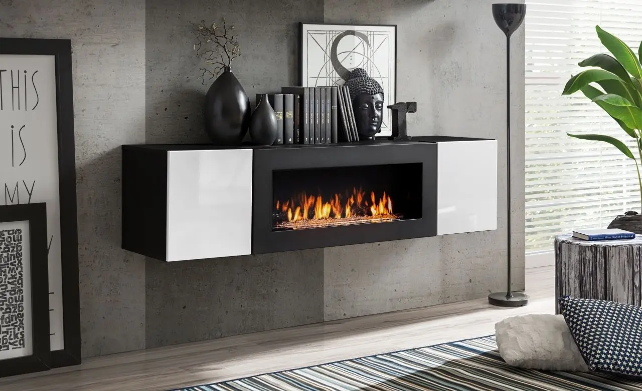 Тумба РТВ с биокамином ASM Fly ZW FY SBK (Black Matt/White Gloss/Black) - 2