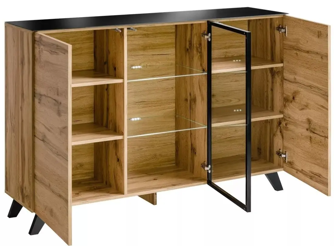 Тумба-витрина ASM Thin WT THS (Wotan Oak/Black Glass)