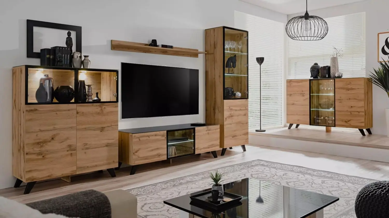 Тумба-витрина ASM Thin WT THS (Wotan Oak/Black Glass)