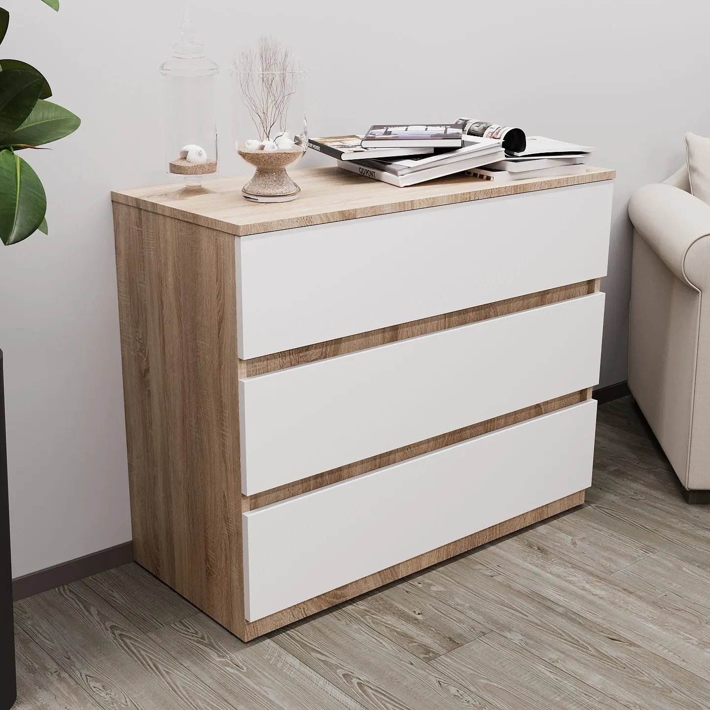 Comoda Bayro Harmony 100x81x45 (Sonoma Oak/White) - 2