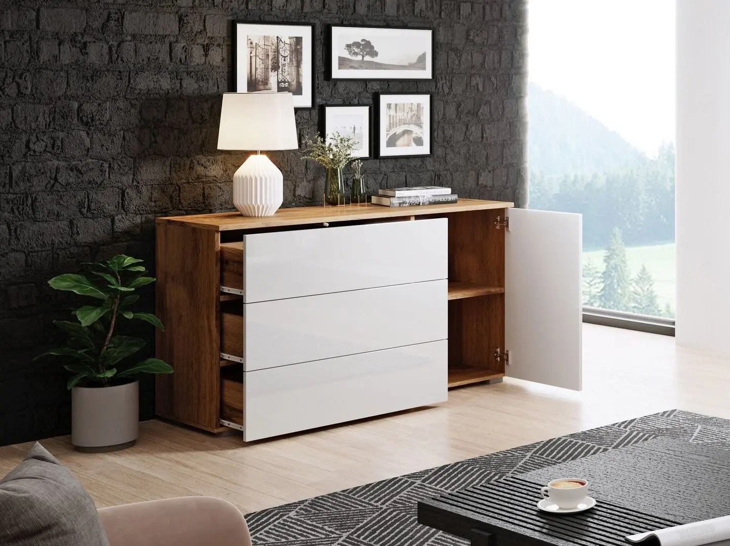 Tumba Bratex Paris 110 (Wotan Oak/White Gloss)