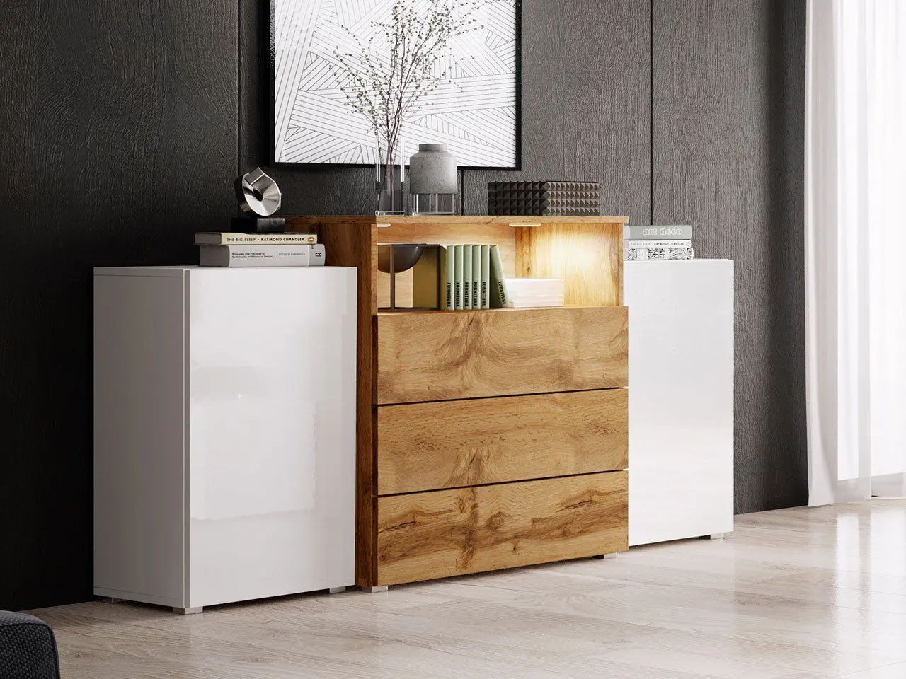 Tumba Bratex Urban III (White/White Gloss/Wotan Oak)