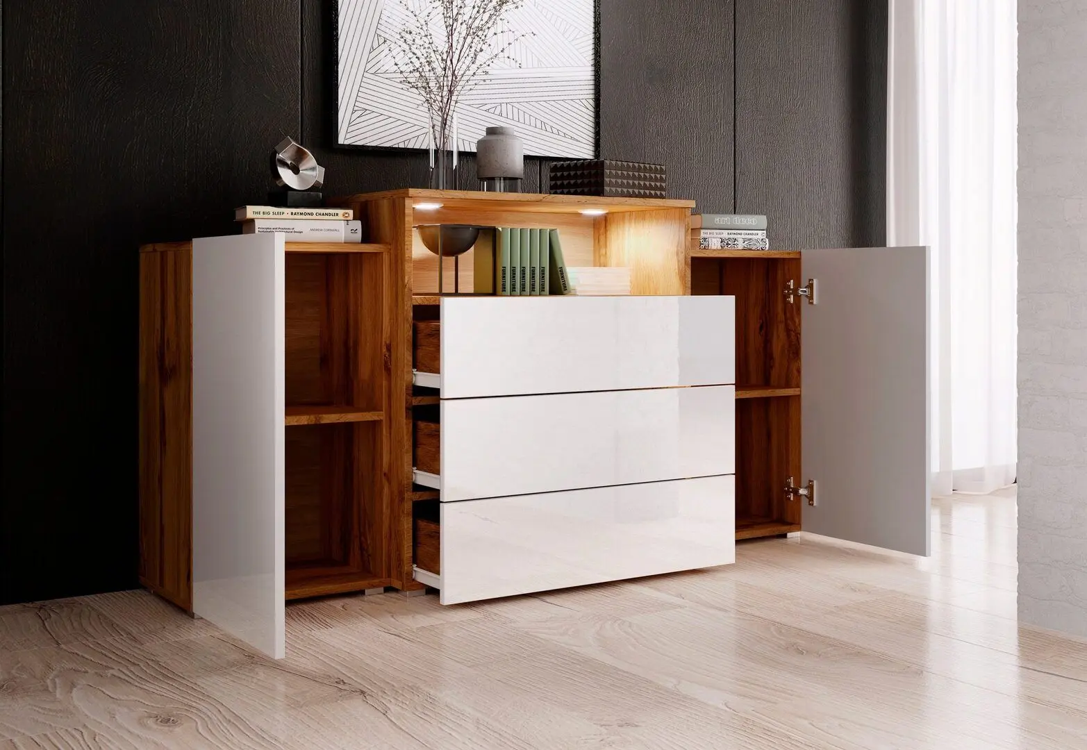Тумба Bratex Urban III (Wotan Oak/White Gloss)