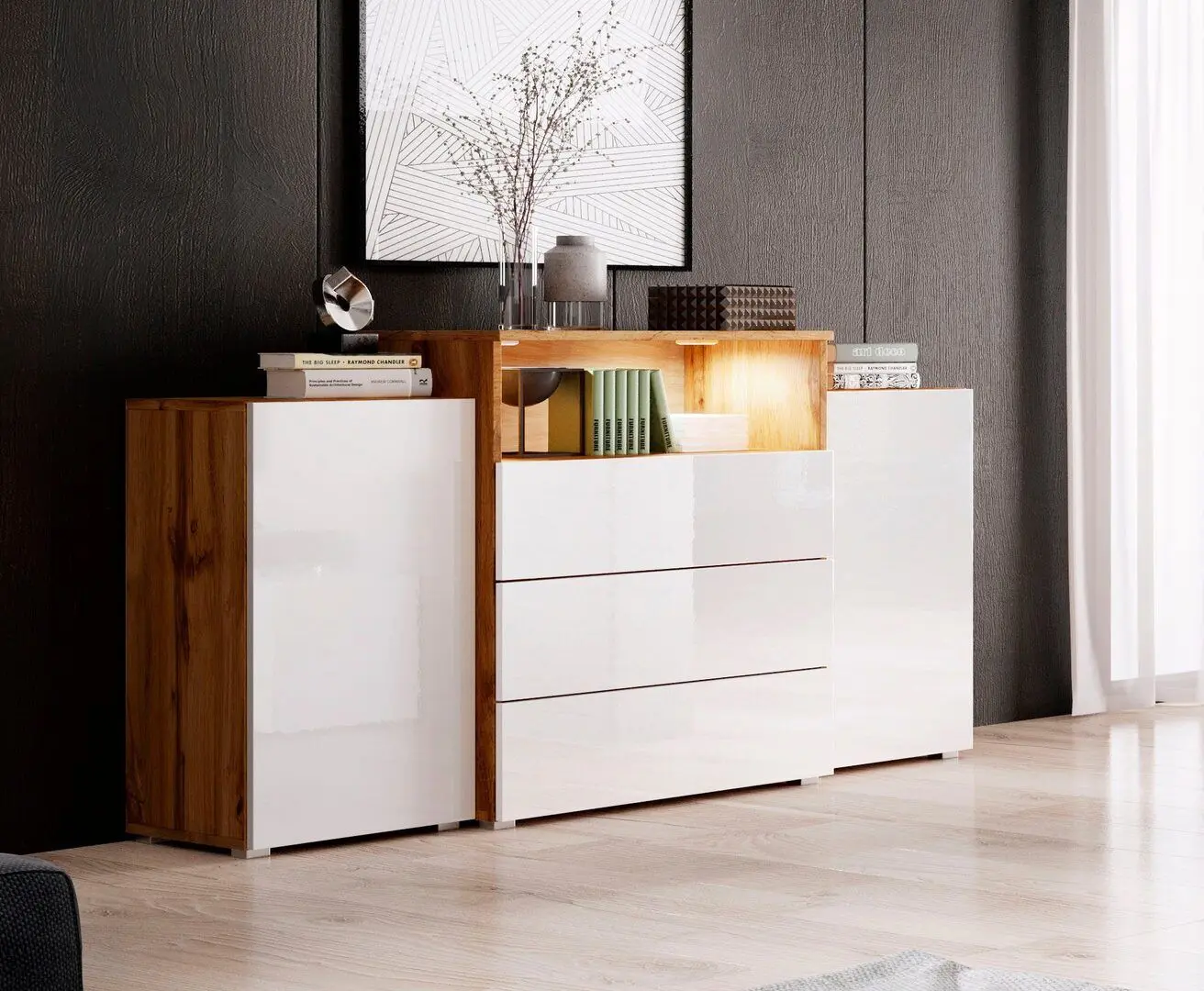 Тумба Bratex Urban III (Wotan Oak/White Gloss)