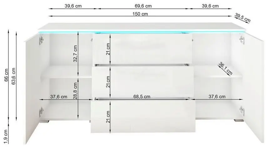 Tumba Bratex Vera 150 (White/White Gloss)
