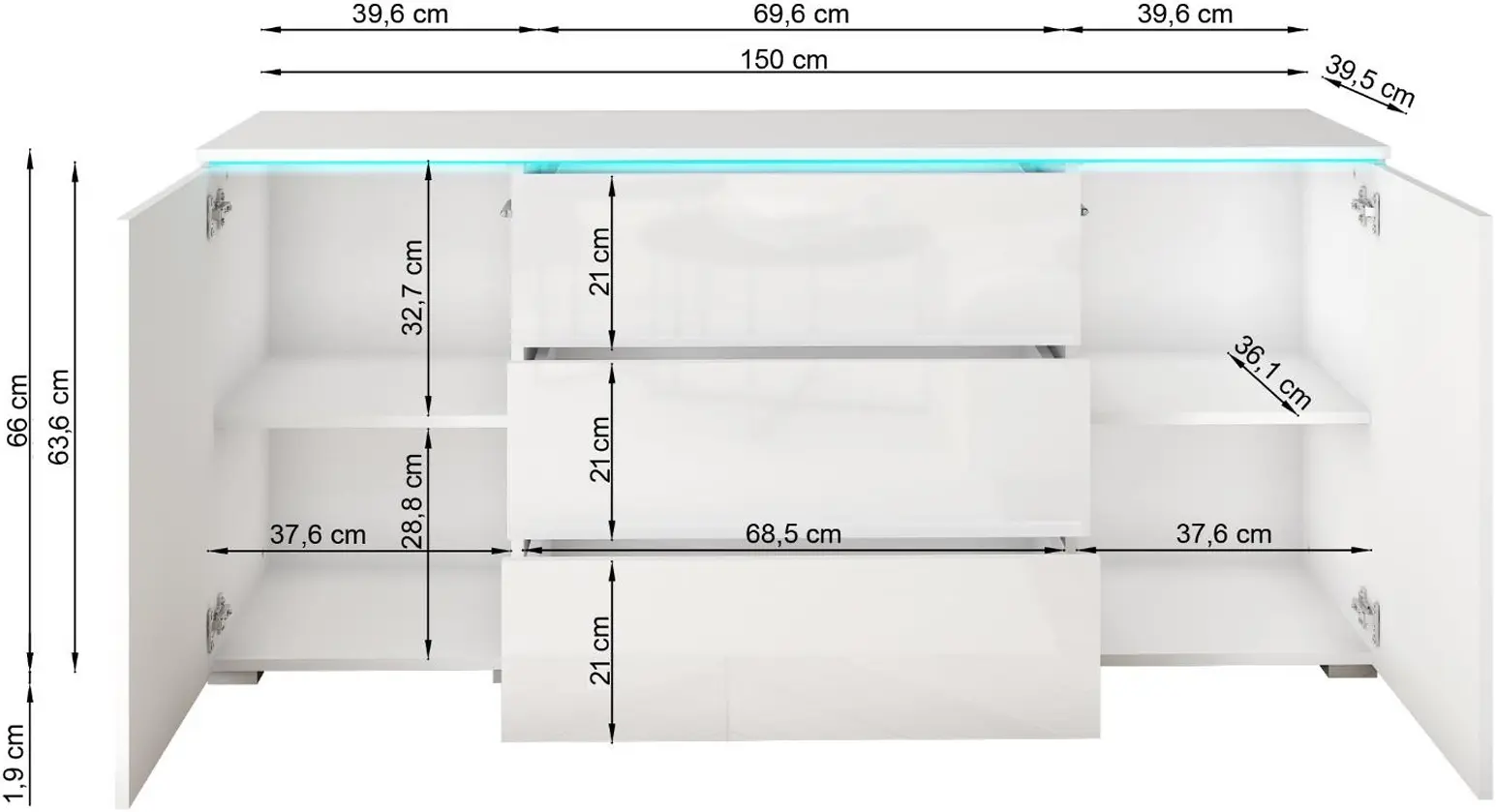 Тумба Bratex Vera 150 (Matera/White Gloss)