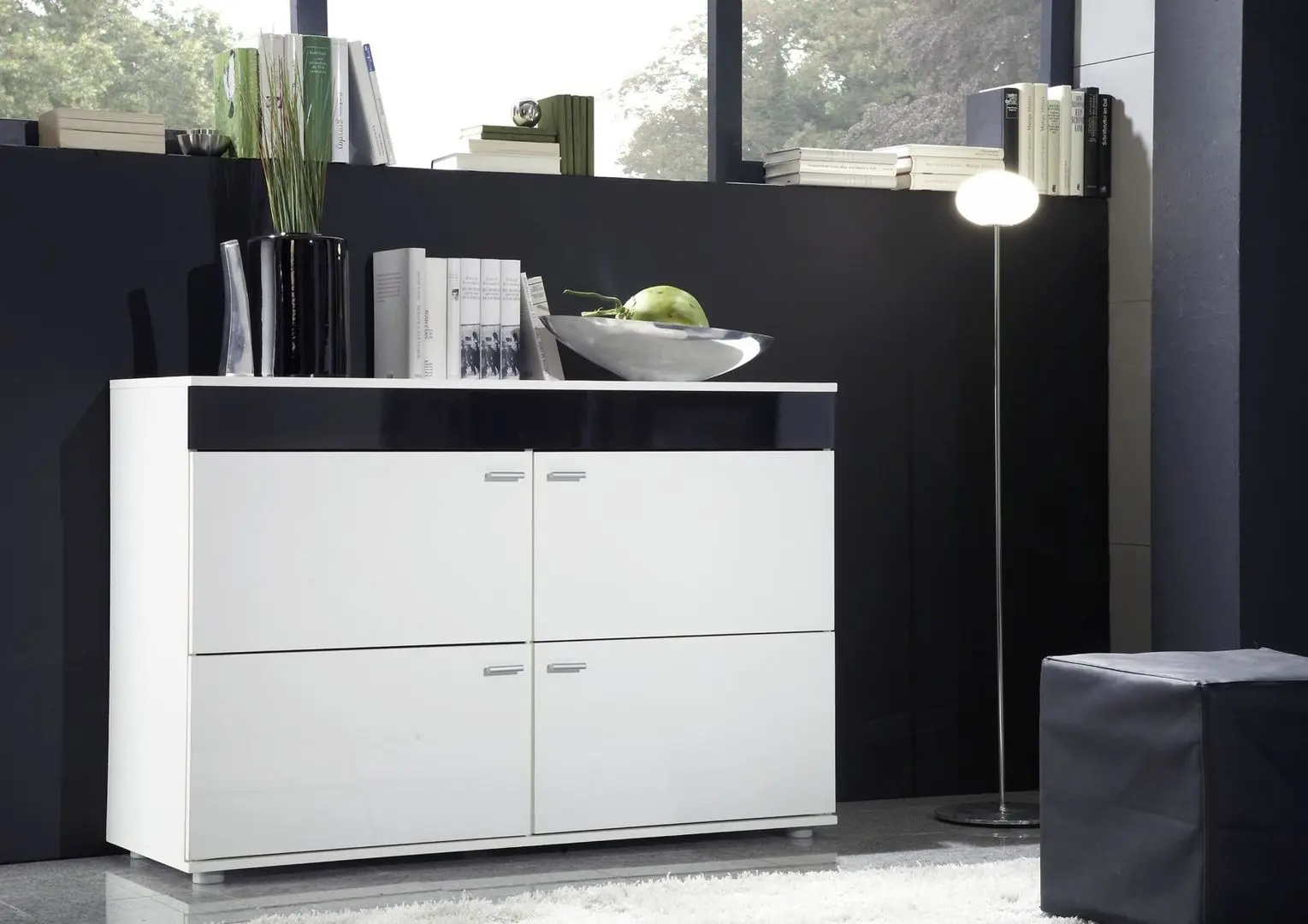 Comoda Cama Logo II (White/White Gloss/Black Gloss) - 2