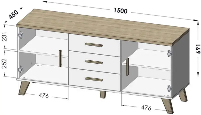 Comoda Cama Lotta 2D3S (White/Sonoma Oak)