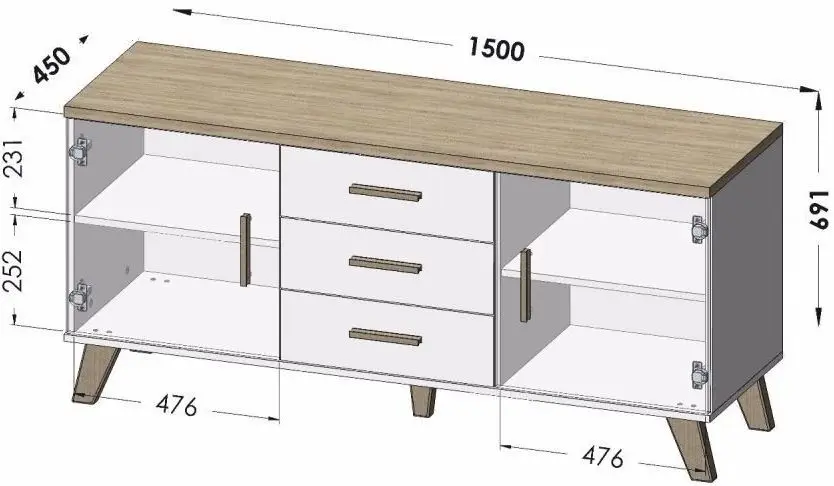 Comoda Cama Lotta 2D3S (Wotan Oak/Matte Black)