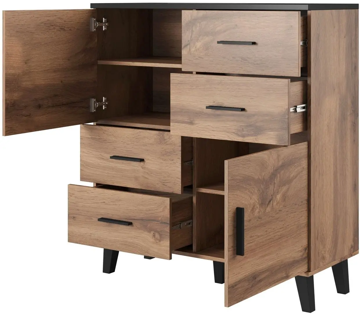 Comoda Cama Lotta 2D4S (Wotan Oak/Matte Black)