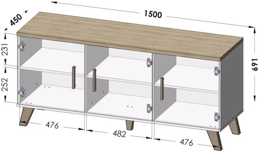 Comoda Cama Lotta 3D (Wotan Oak/Matte Black) - 3