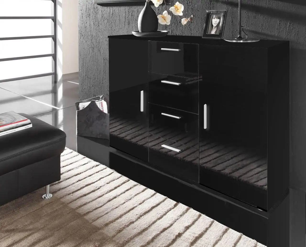 Comoda Cama Uni Night CZ/CZ (Black/Black Gloss) - 2