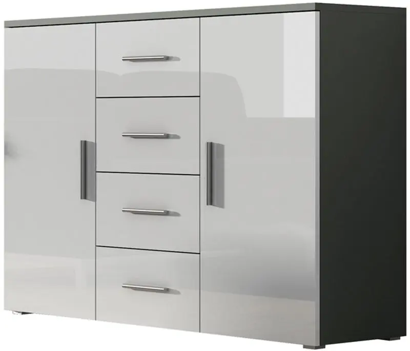 Comoda Cama Uni SZ/BI (Grey/White Gloss)