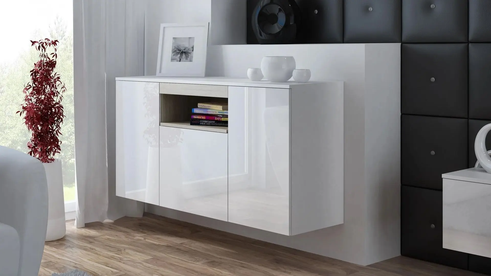 Комод Cama Viva BI/BI+S (White/White Gloss/Sonoma Oak) - 2