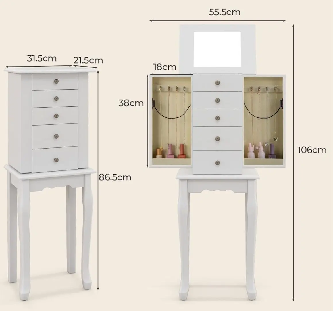 Comoda pentru bijuterii Costway JV11044WH (White) - 2