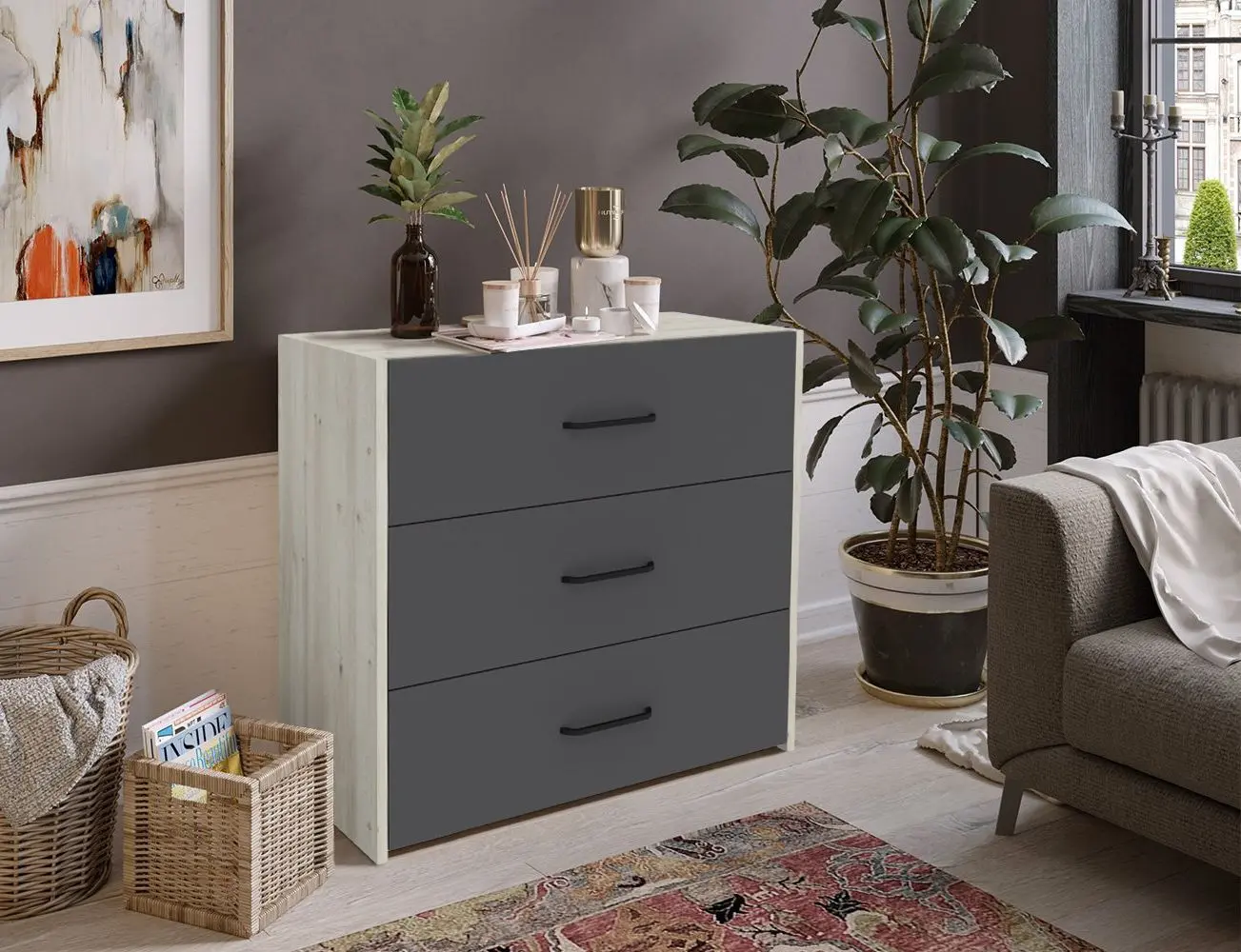 Comoda Haaus Malmo 80x42 cm (Anthracite/White Oak)